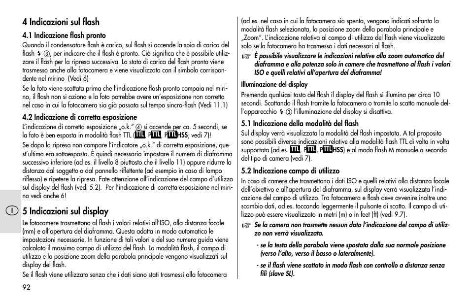 4 indicazioni sul flash, 5 indicazioni sul display | Metz MECABLITZ 48 AF-1 digital Pentax User Manual | Page 92 / 140