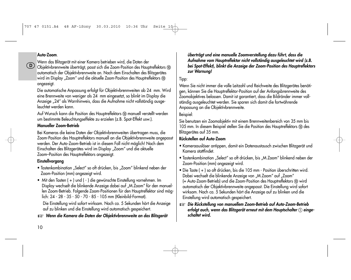 Metz MECABLITZ 48 AF-1 digital Sony User Manual | Page 10 / 125