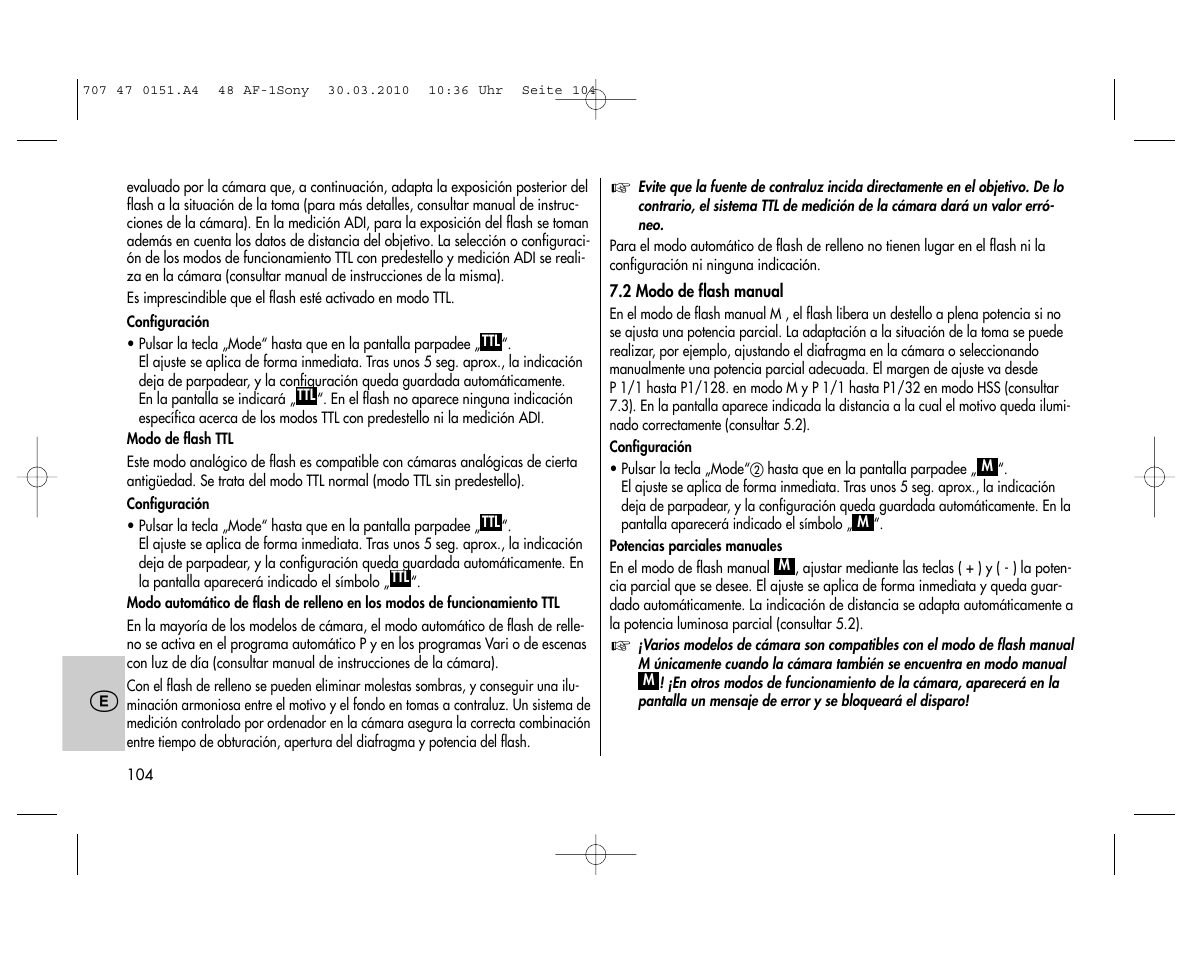 Metz MECABLITZ 48 AF-1 digital Sony User Manual | Page 104 / 125