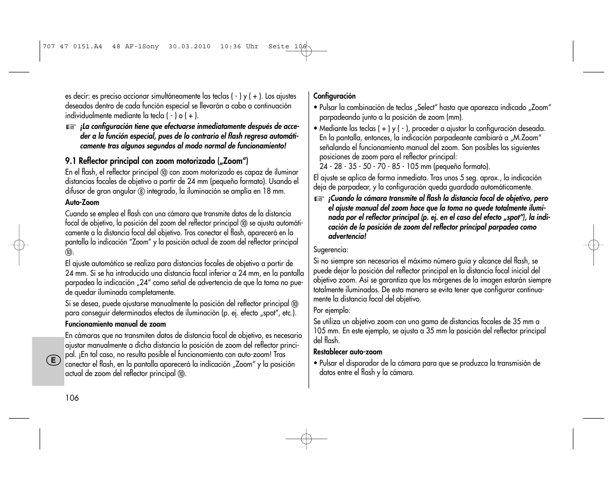 Metz MECABLITZ 48 AF-1 digital Sony User Manual | Page 106 / 125