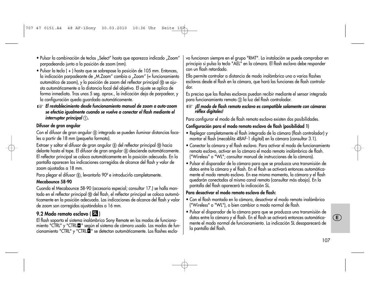 Metz MECABLITZ 48 AF-1 digital Sony User Manual | Page 107 / 125