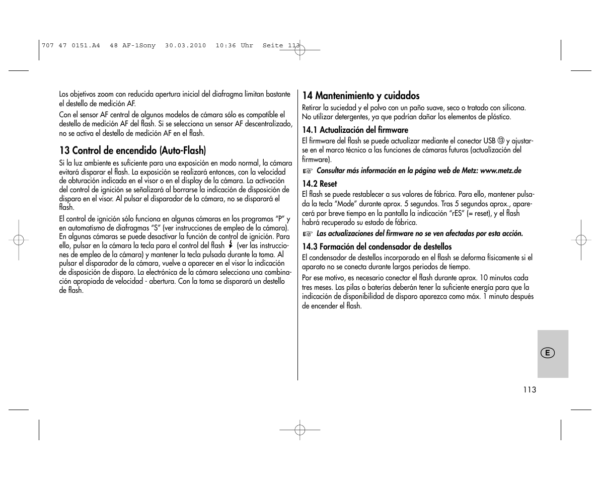 Metz MECABLITZ 48 AF-1 digital Sony User Manual | Page 113 / 125