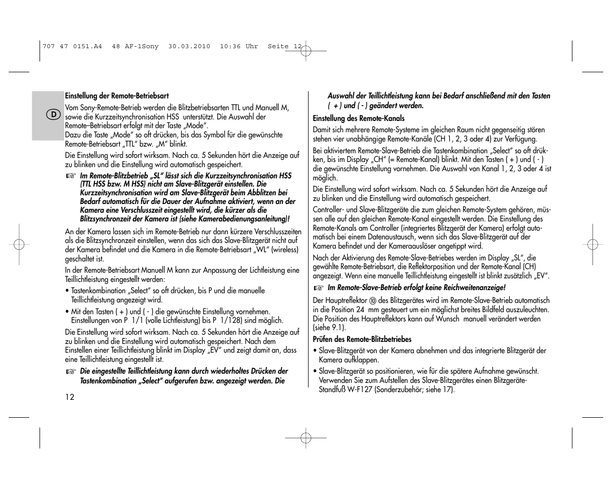 Metz MECABLITZ 48 AF-1 digital Sony User Manual | Page 12 / 125