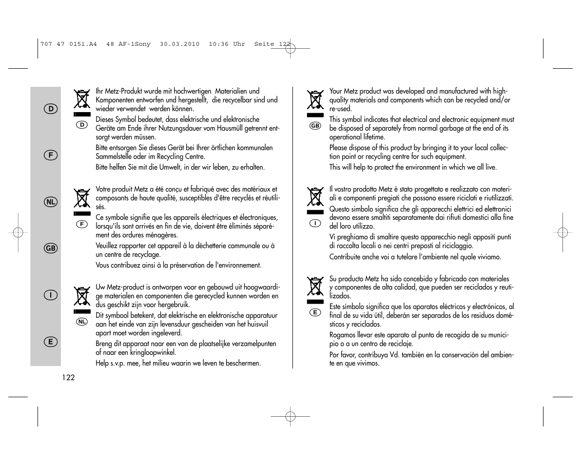 Metz MECABLITZ 48 AF-1 digital Sony User Manual | Page 123 / 125