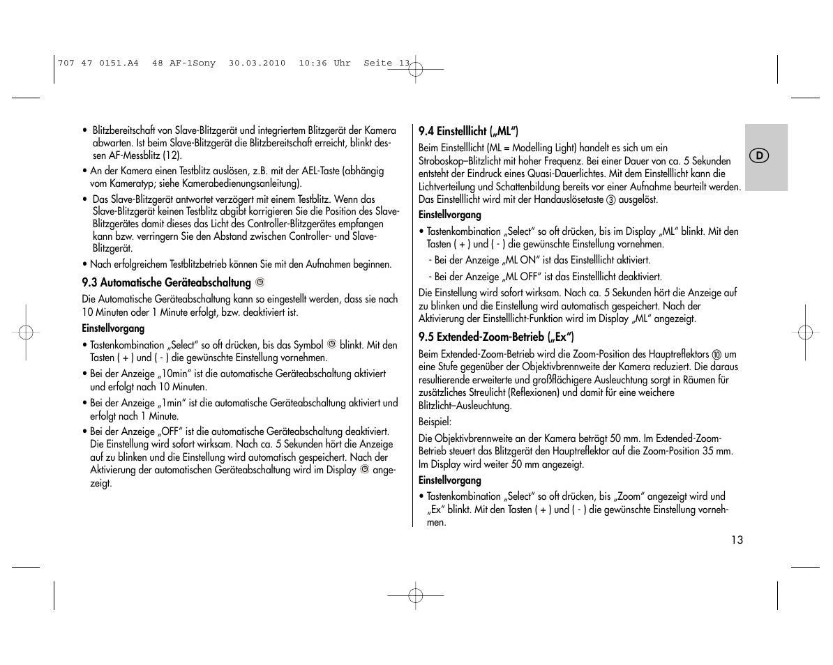 Metz MECABLITZ 48 AF-1 digital Sony User Manual | Page 13 / 125