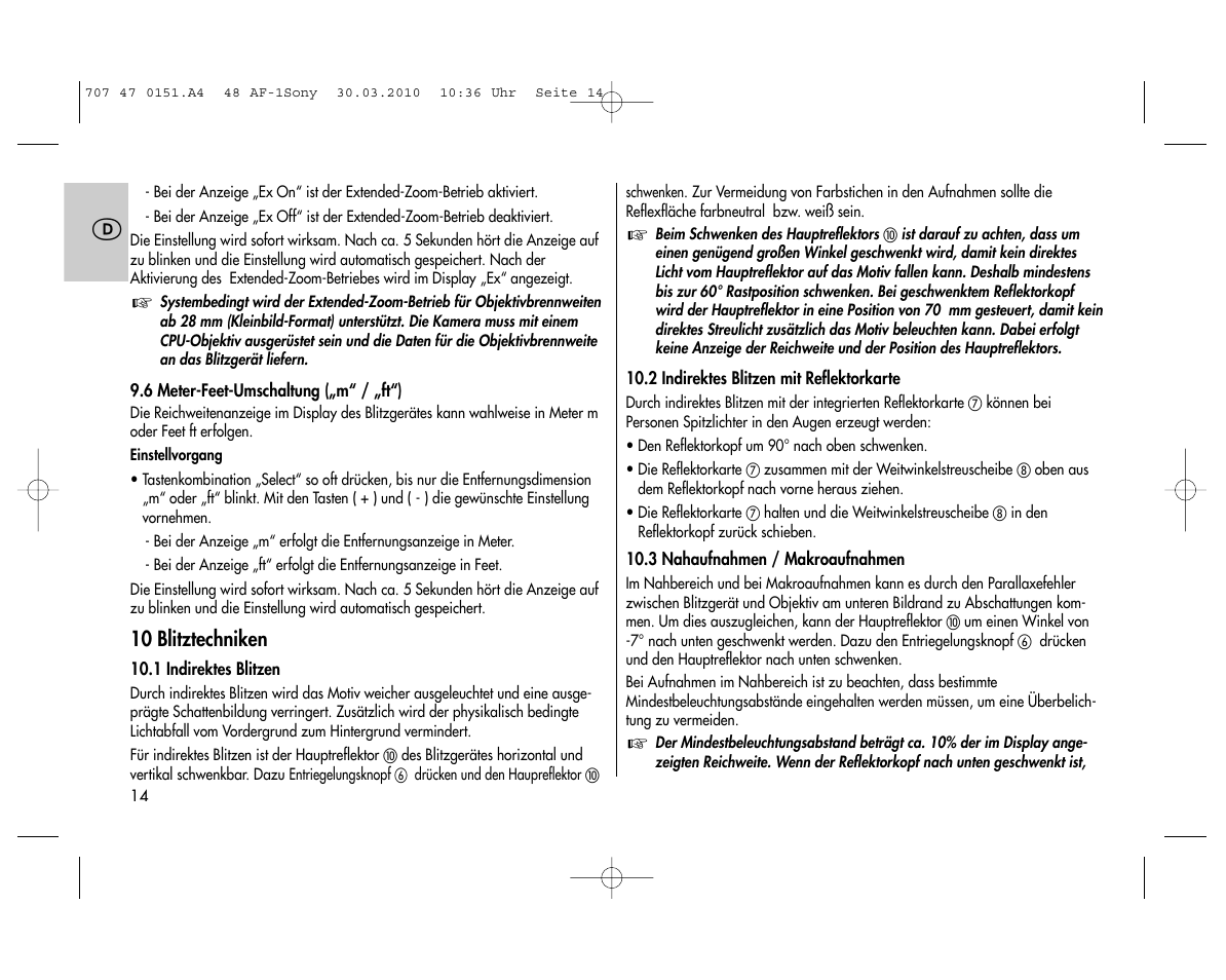 Metz MECABLITZ 48 AF-1 digital Sony User Manual | Page 14 / 125