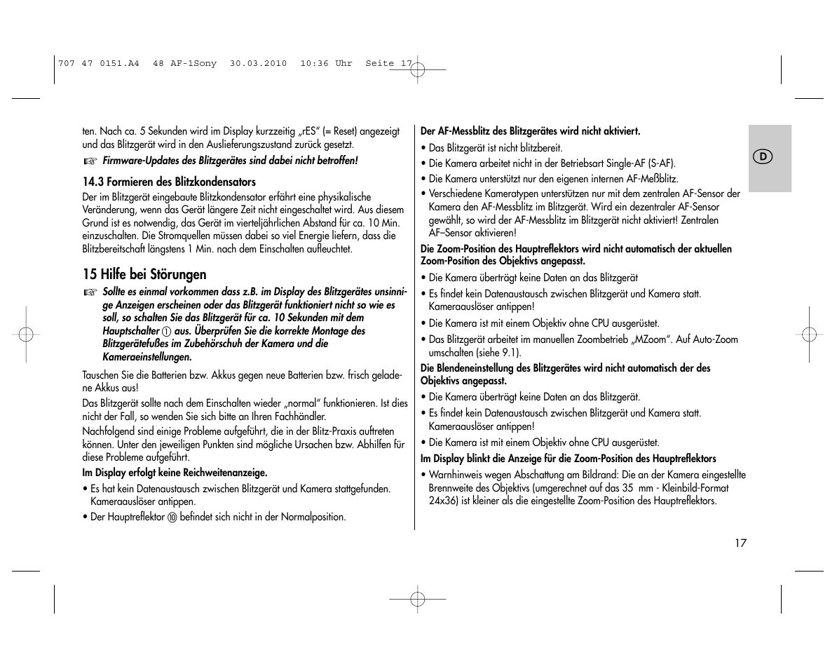 Metz MECABLITZ 48 AF-1 digital Sony User Manual | Page 17 / 125