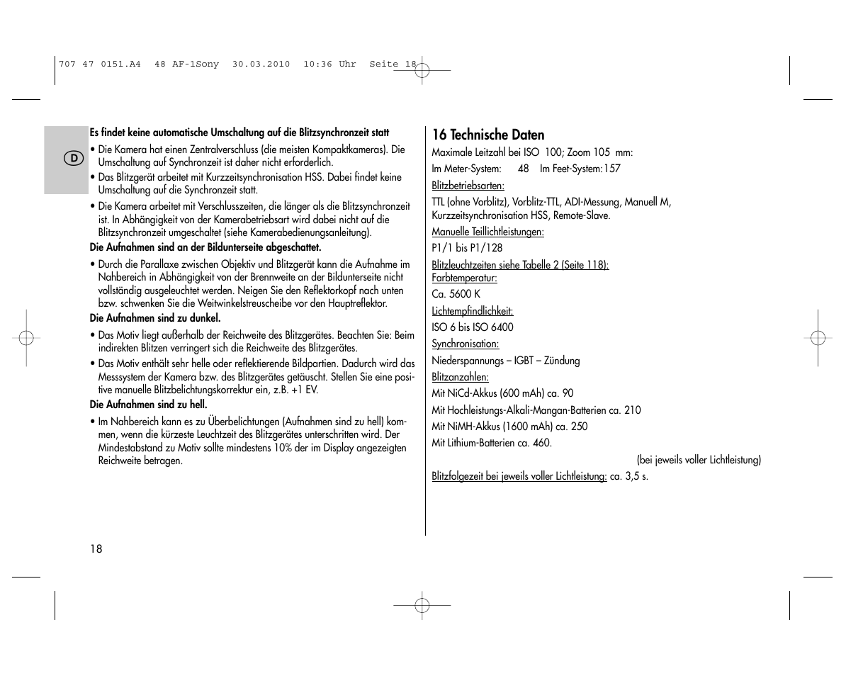 Metz MECABLITZ 48 AF-1 digital Sony User Manual | Page 18 / 125