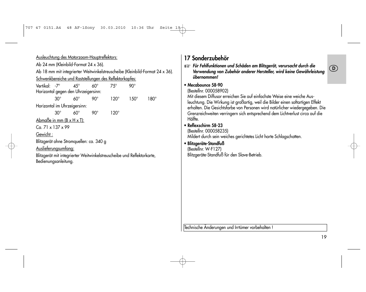 Metz MECABLITZ 48 AF-1 digital Sony User Manual | Page 19 / 125