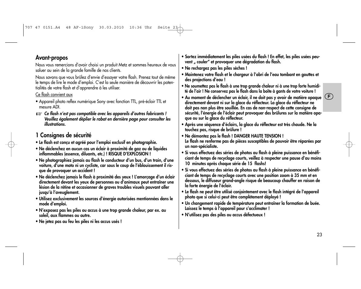 Metz MECABLITZ 48 AF-1 digital Sony User Manual | Page 23 / 125