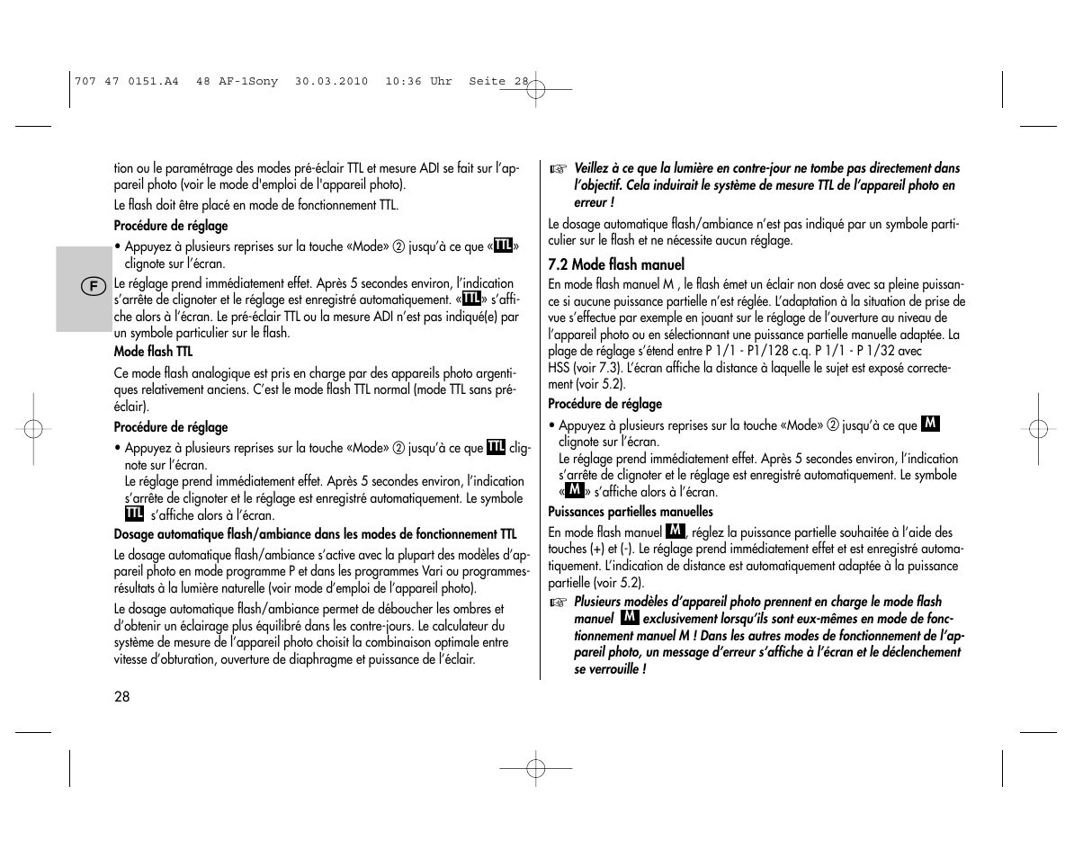Metz MECABLITZ 48 AF-1 digital Sony User Manual | Page 28 / 125