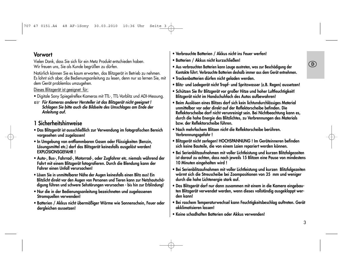 Metz MECABLITZ 48 AF-1 digital Sony User Manual | Page 3 / 125