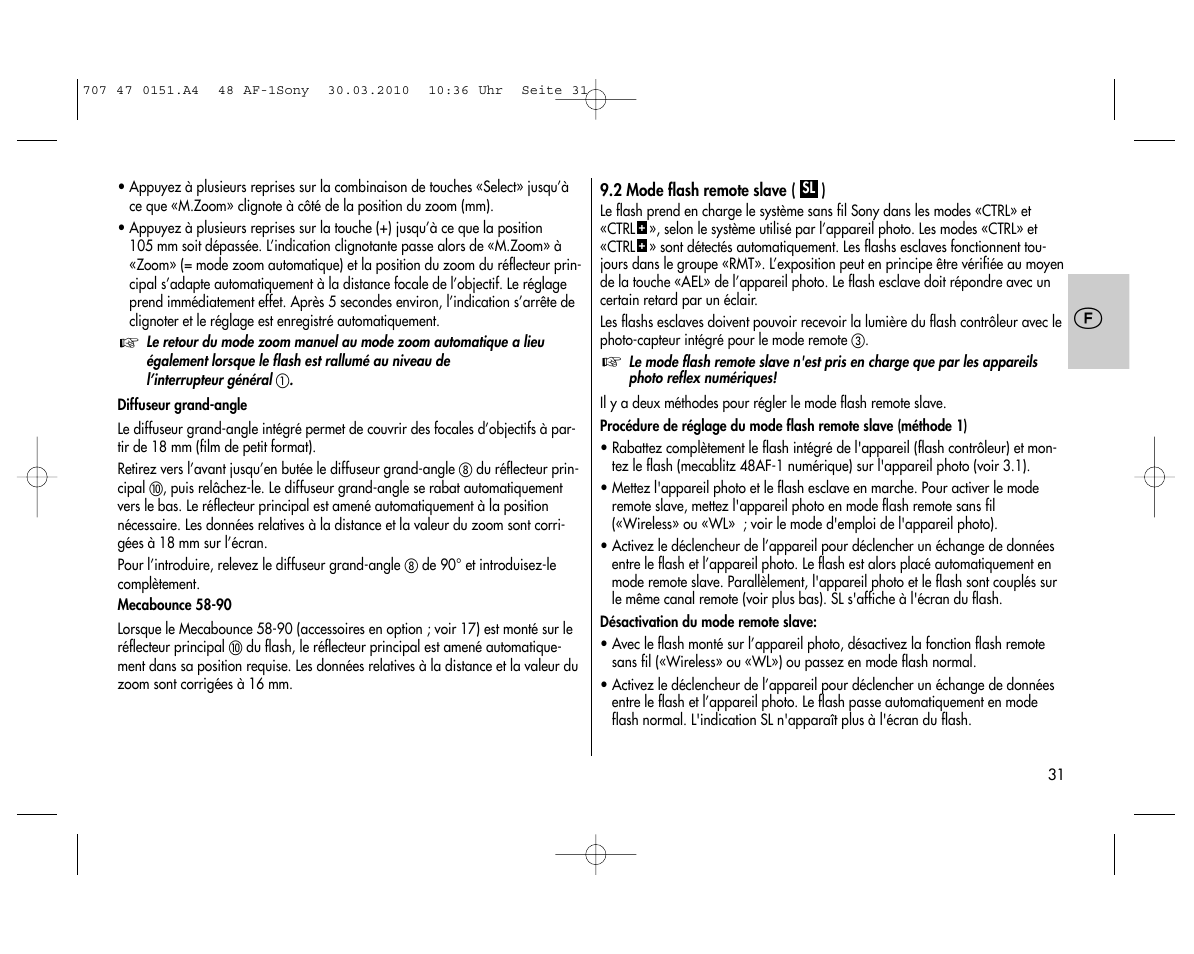 Metz MECABLITZ 48 AF-1 digital Sony User Manual | Page 31 / 125