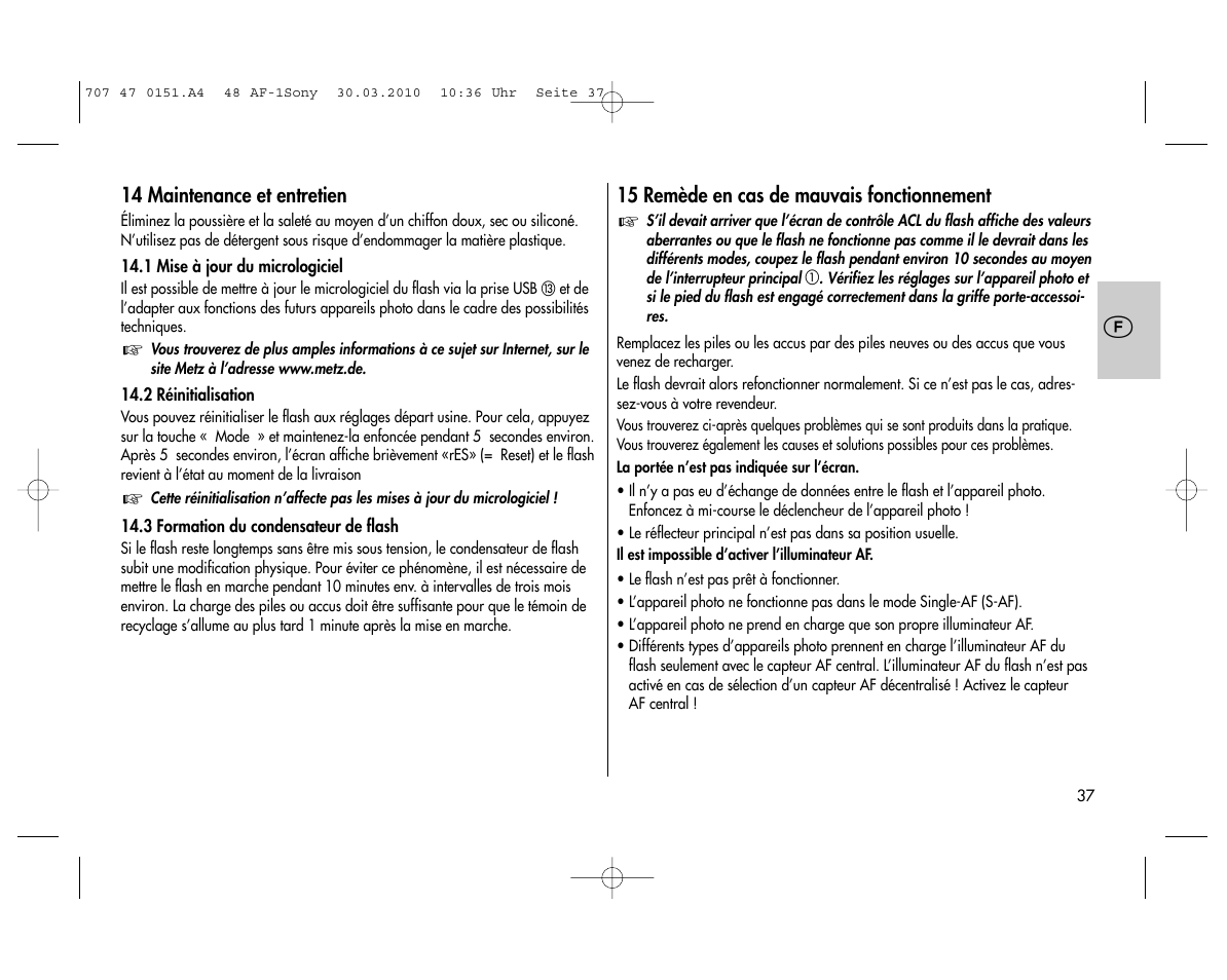 Metz MECABLITZ 48 AF-1 digital Sony User Manual | Page 37 / 125