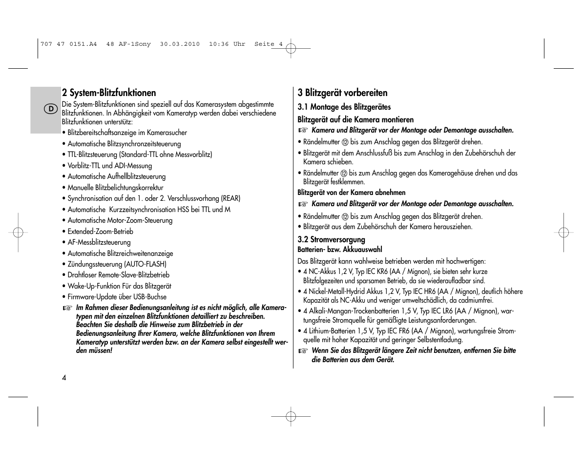Metz MECABLITZ 48 AF-1 digital Sony User Manual | Page 4 / 125