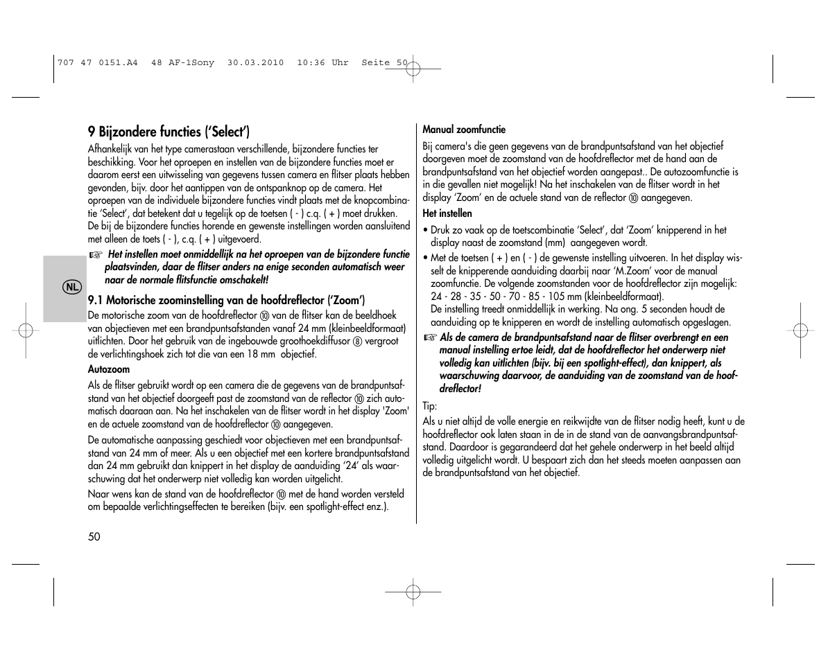 Metz MECABLITZ 48 AF-1 digital Sony User Manual | Page 50 / 125