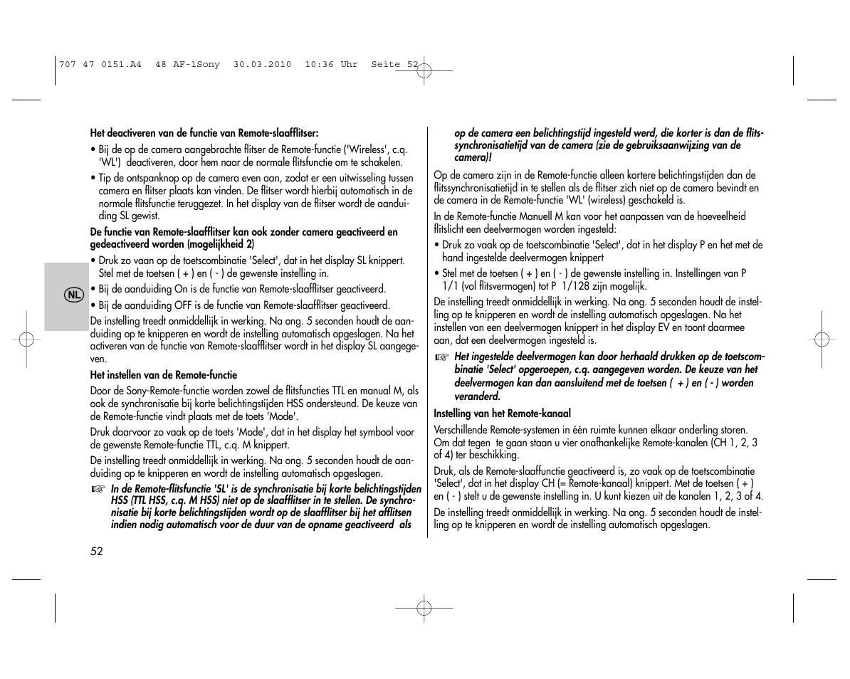 Metz MECABLITZ 48 AF-1 digital Sony User Manual | Page 52 / 125
