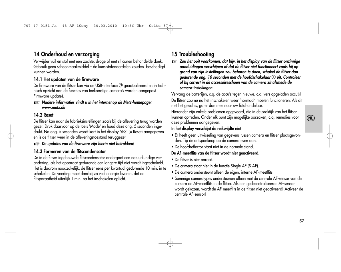 Metz MECABLITZ 48 AF-1 digital Sony User Manual | Page 57 / 125