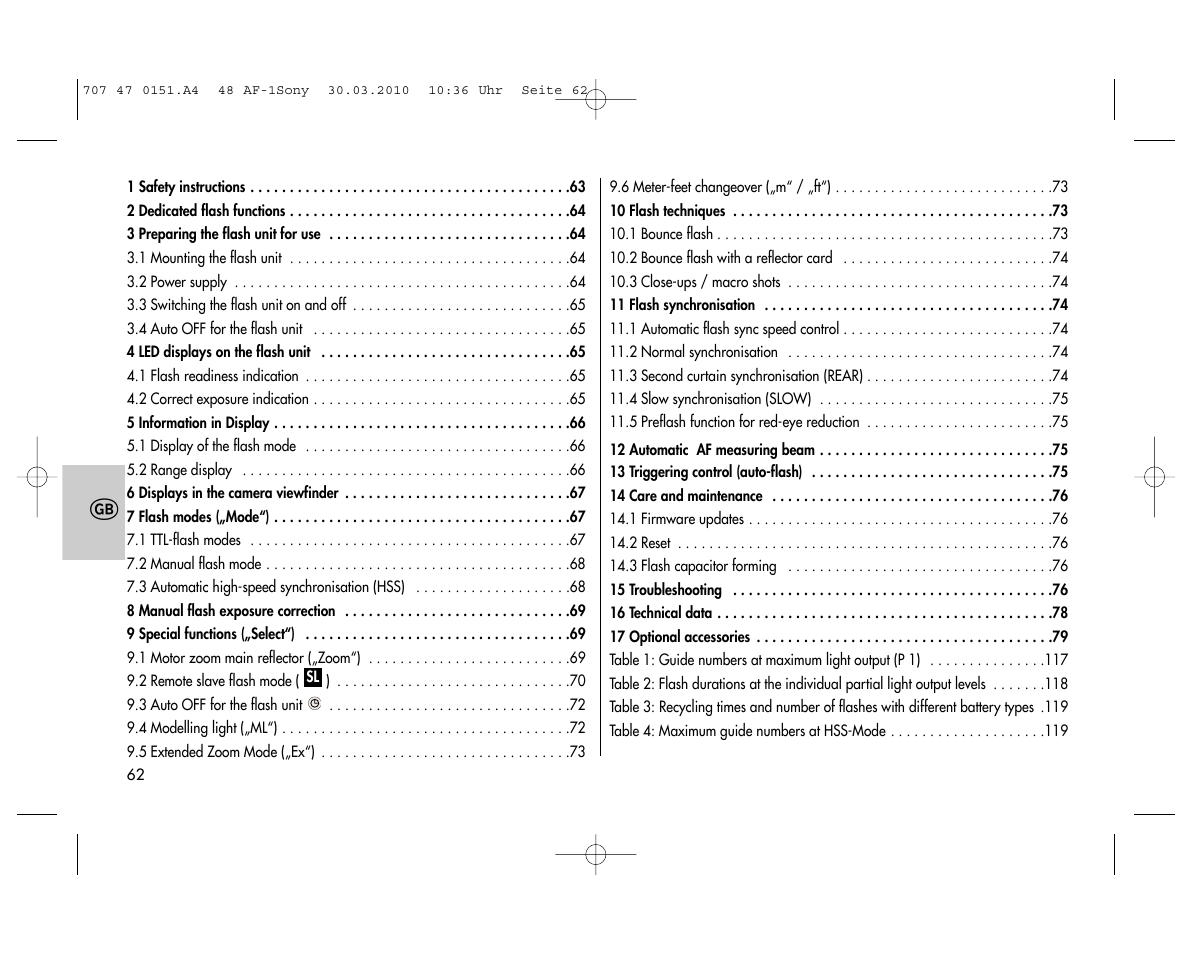 Metz MECABLITZ 48 AF-1 digital Sony User Manual | Page 62 / 125
