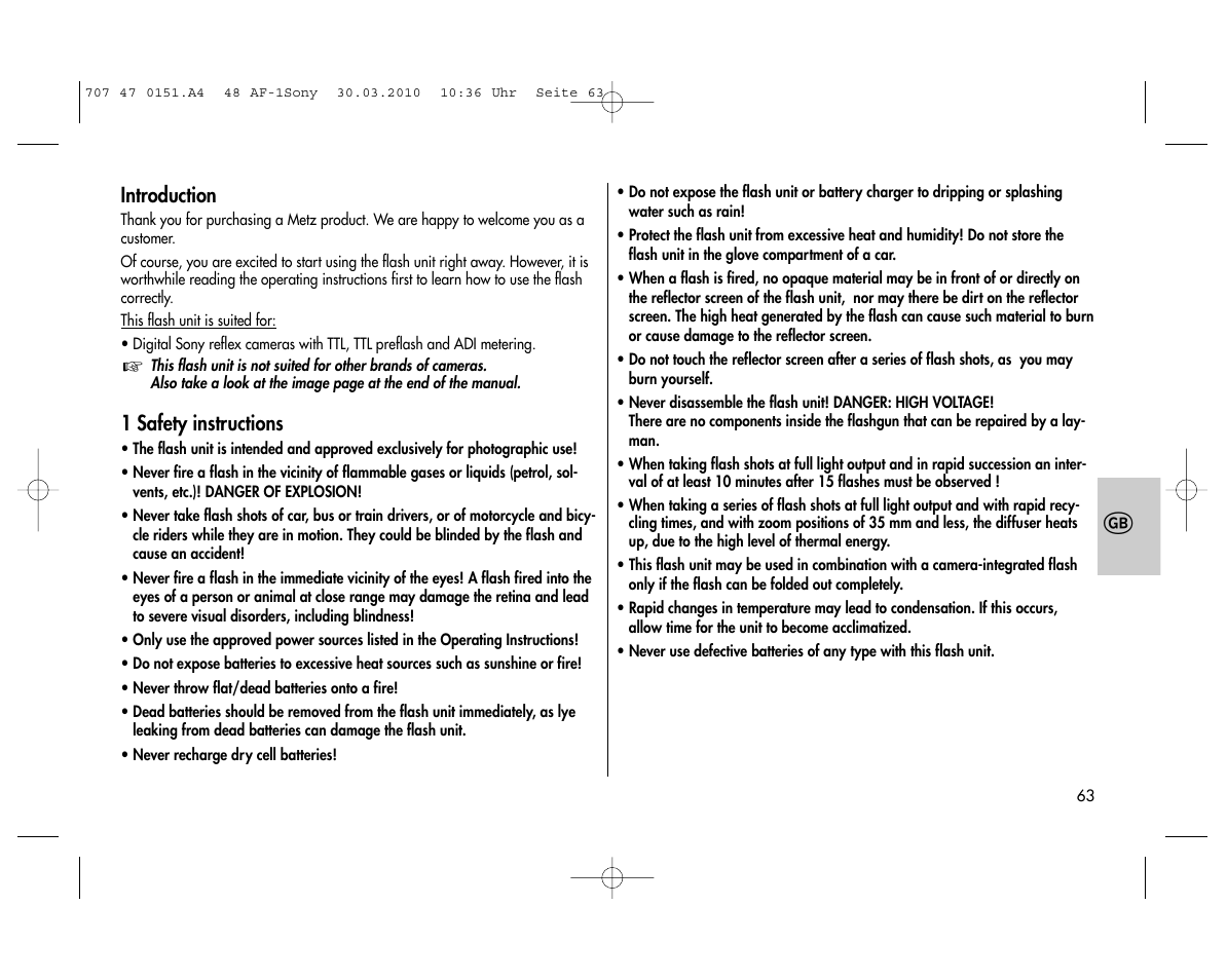 Metz MECABLITZ 48 AF-1 digital Sony User Manual | Page 63 / 125