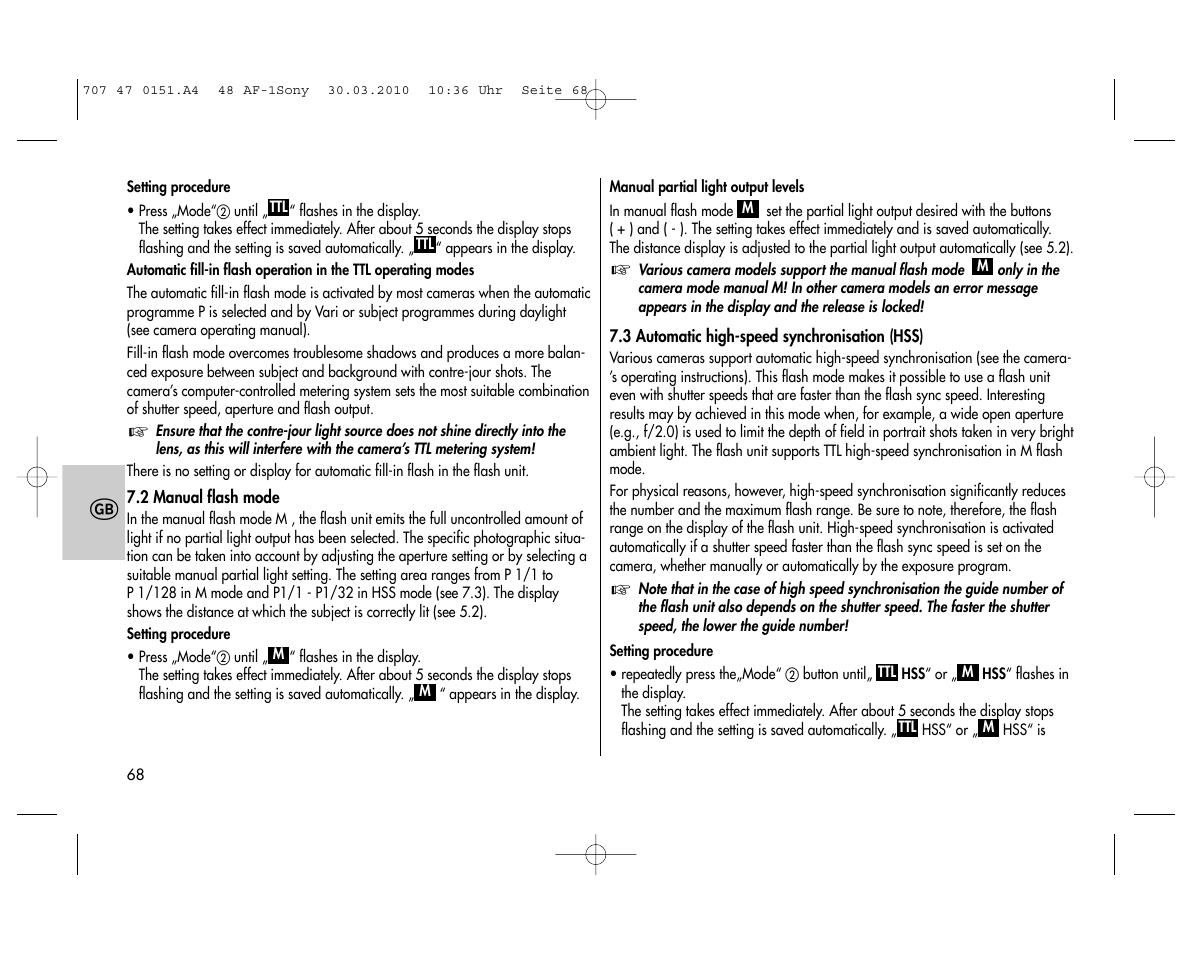 Metz MECABLITZ 48 AF-1 digital Sony User Manual | Page 68 / 125