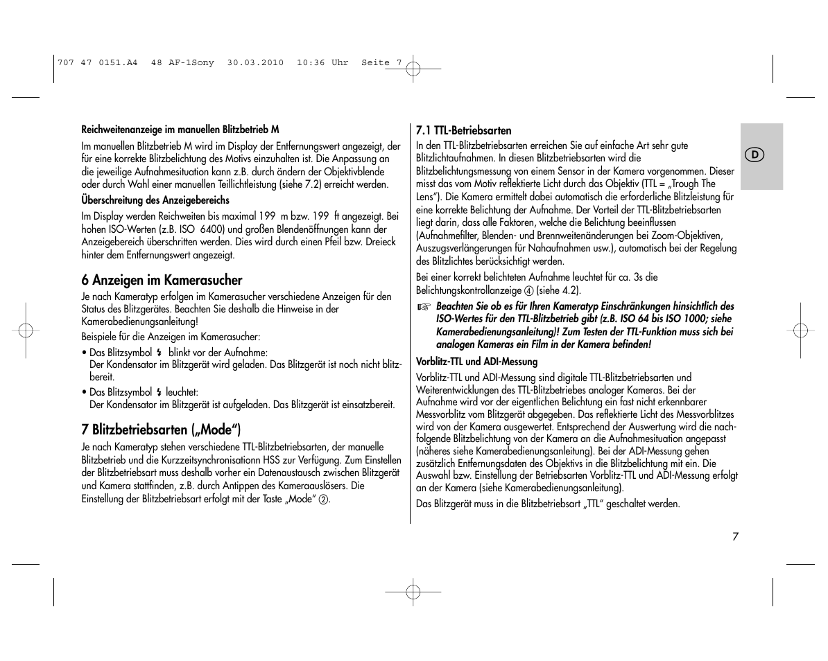Metz MECABLITZ 48 AF-1 digital Sony User Manual | Page 7 / 125
