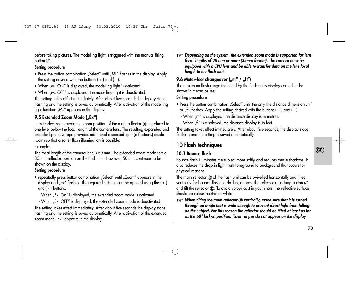 Metz MECABLITZ 48 AF-1 digital Sony User Manual | Page 73 / 125