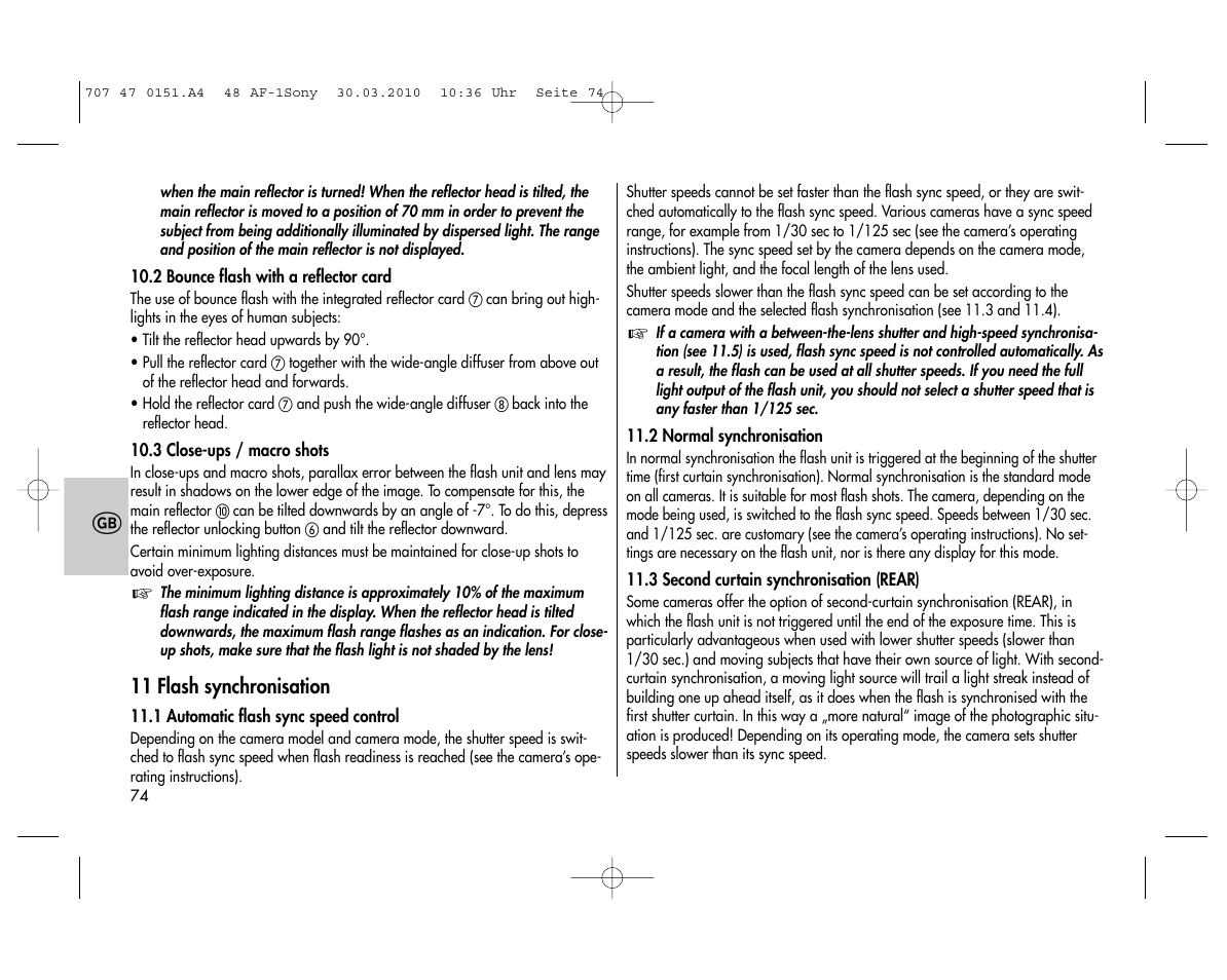Metz MECABLITZ 48 AF-1 digital Sony User Manual | Page 74 / 125