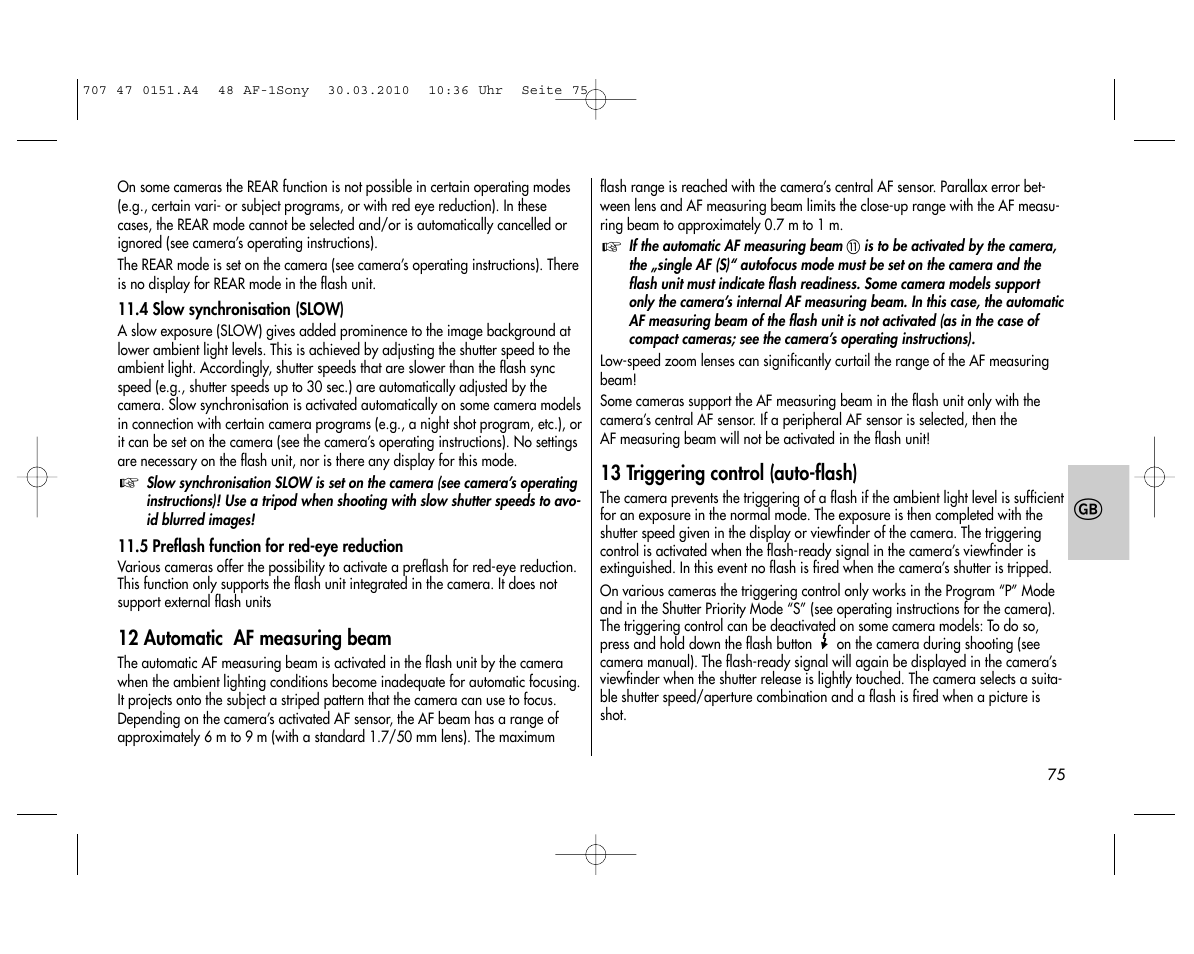 Metz MECABLITZ 48 AF-1 digital Sony User Manual | Page 75 / 125