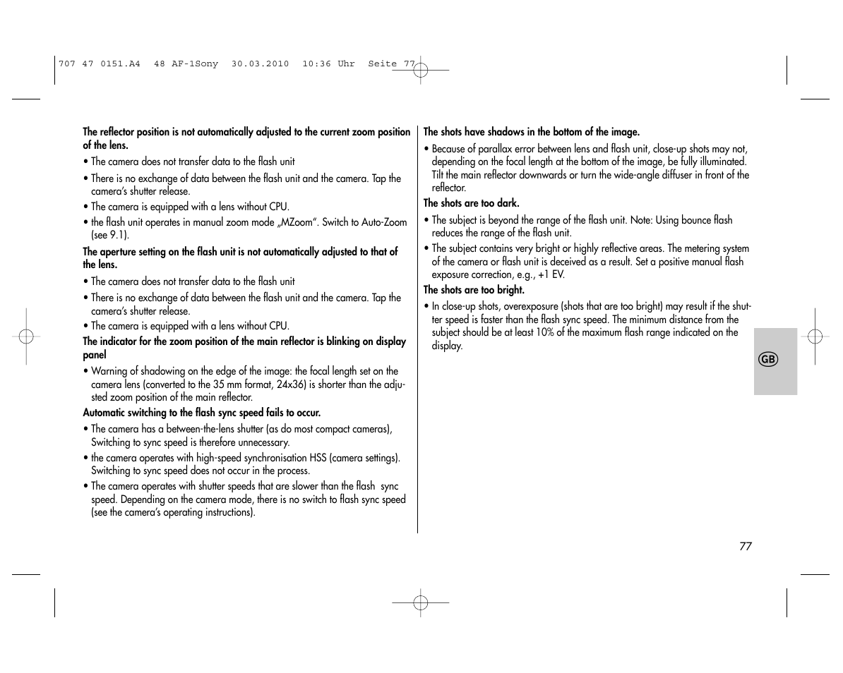 Metz MECABLITZ 48 AF-1 digital Sony User Manual | Page 77 / 125