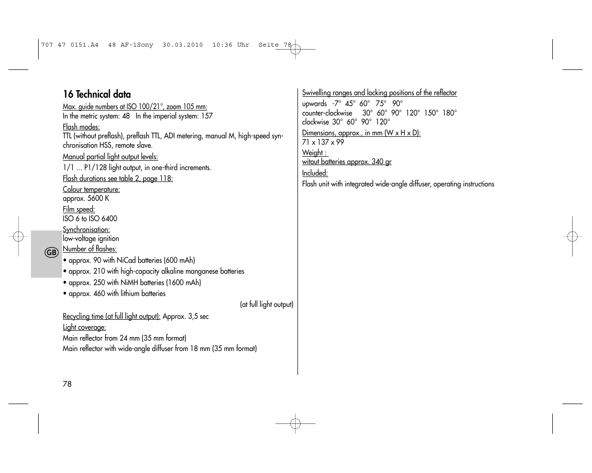 Metz MECABLITZ 48 AF-1 digital Sony User Manual | Page 78 / 125