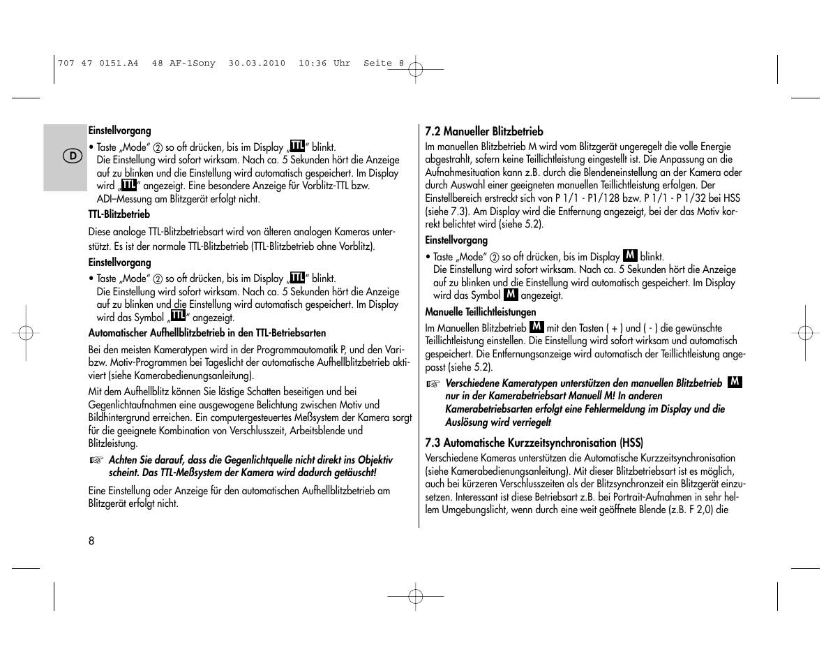 Metz MECABLITZ 48 AF-1 digital Sony User Manual | Page 8 / 125
