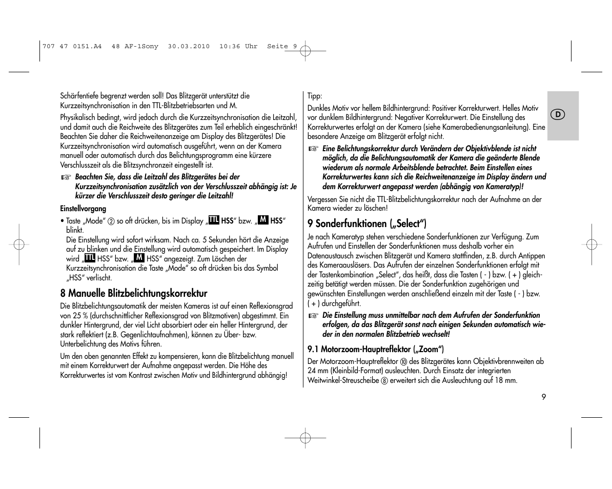 Metz MECABLITZ 48 AF-1 digital Sony User Manual | Page 9 / 125