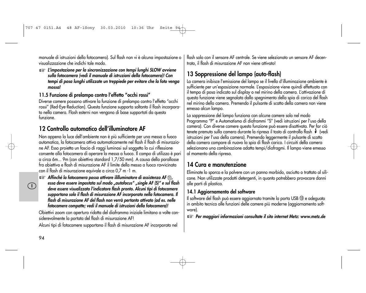 Metz MECABLITZ 48 AF-1 digital Sony User Manual | Page 94 / 125
