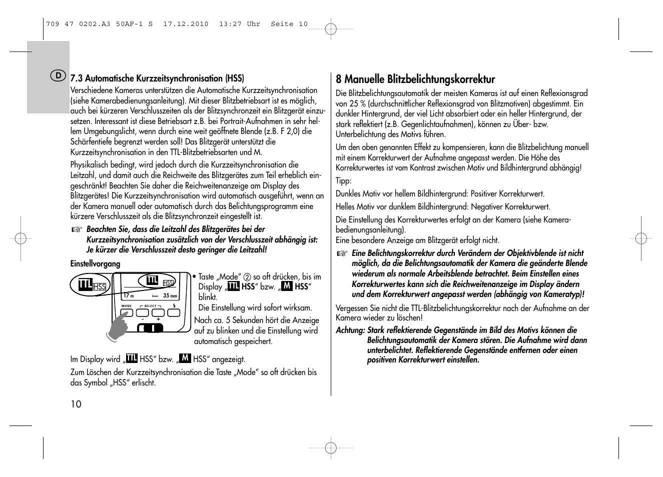 Metz MECABLITZ 50 AF-1 digital Sony User Manual | Page 10 / 158