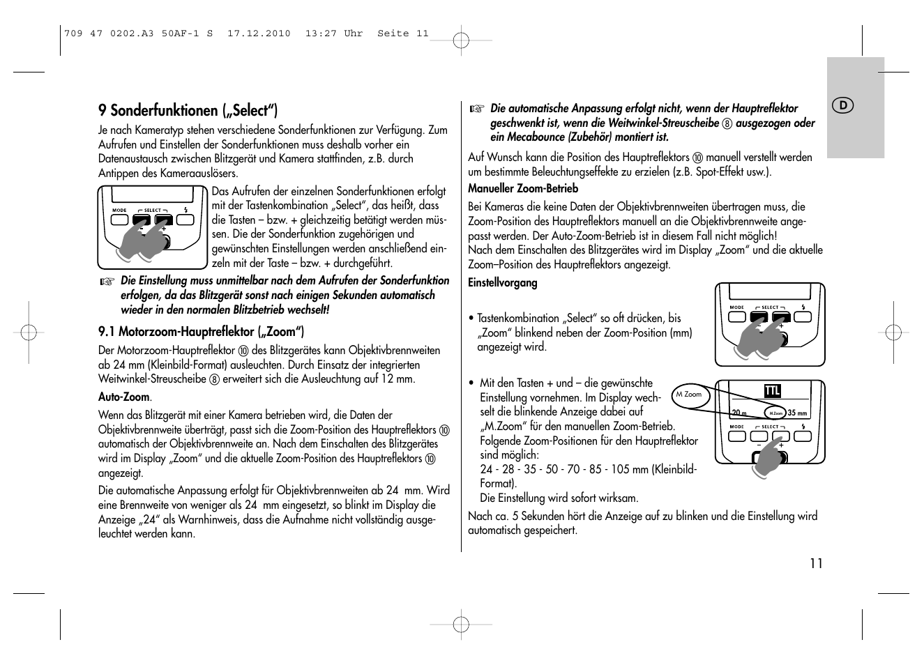 Metz MECABLITZ 50 AF-1 digital Sony User Manual | Page 11 / 158