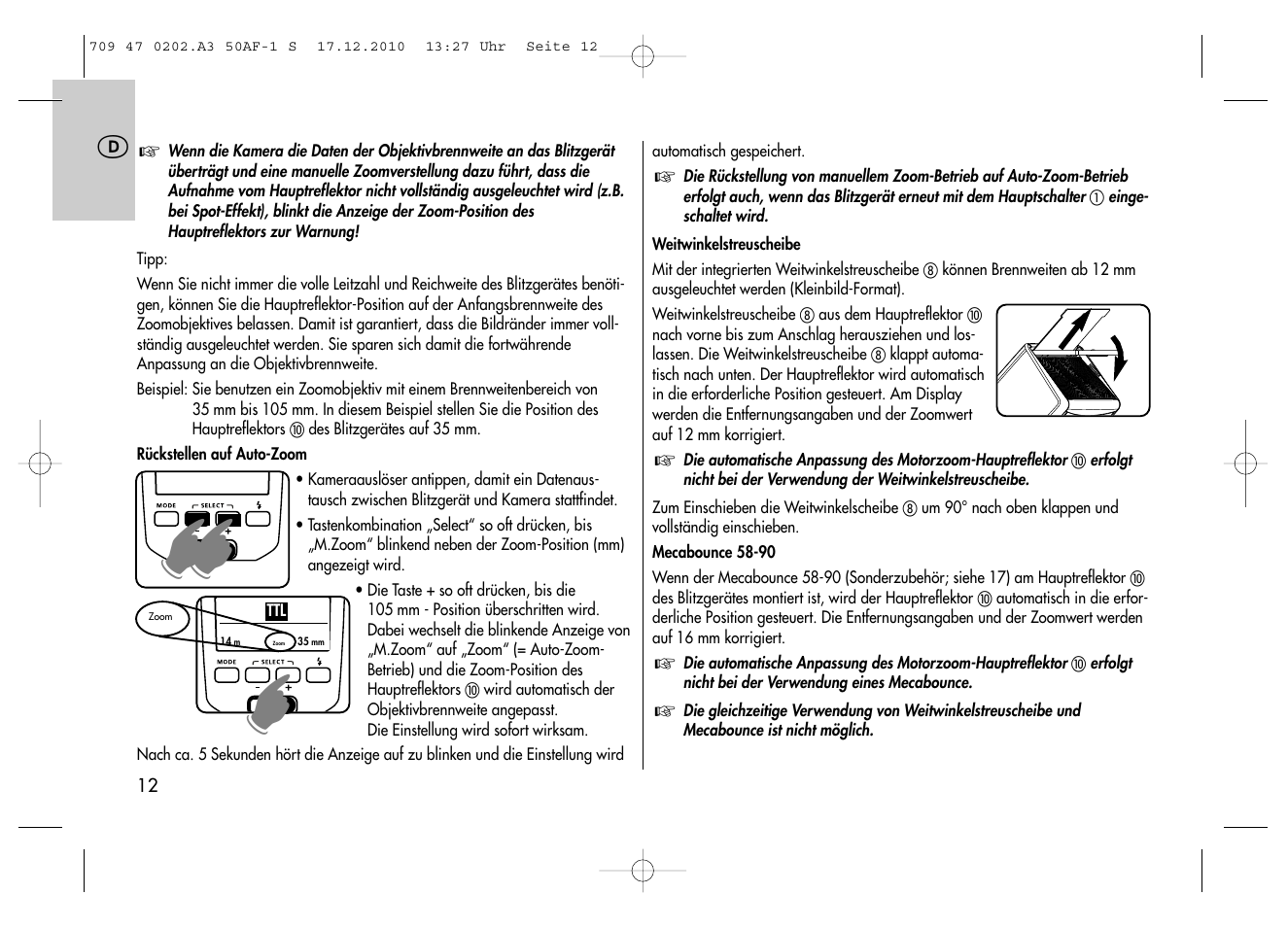 Metz MECABLITZ 50 AF-1 digital Sony User Manual | Page 12 / 158