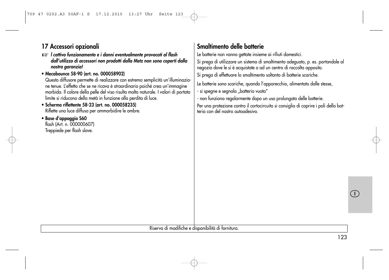 Metz MECABLITZ 50 AF-1 digital Sony User Manual | Page 123 / 158