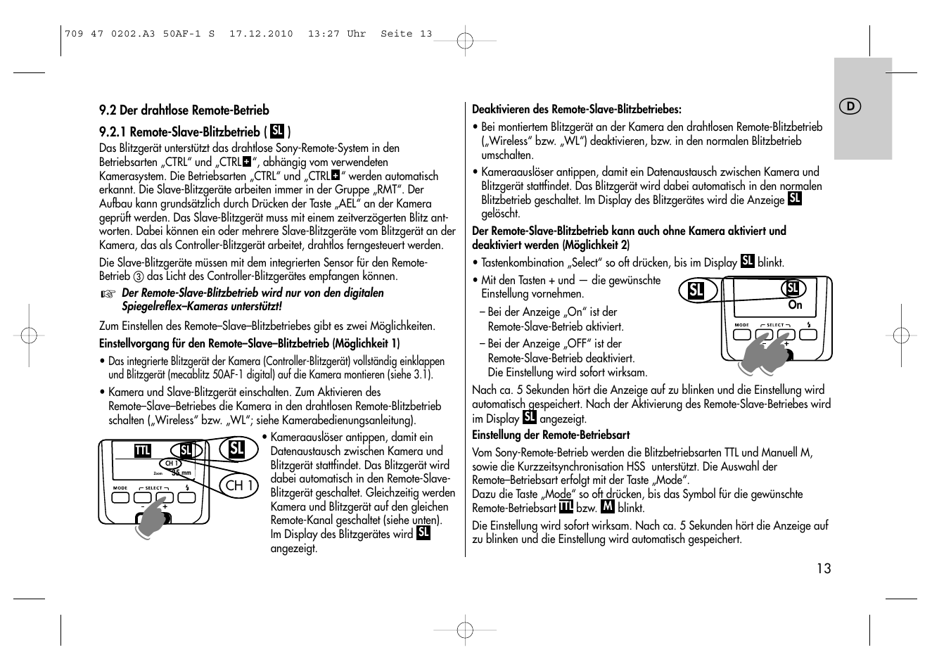 Metz MECABLITZ 50 AF-1 digital Sony User Manual | Page 13 / 158