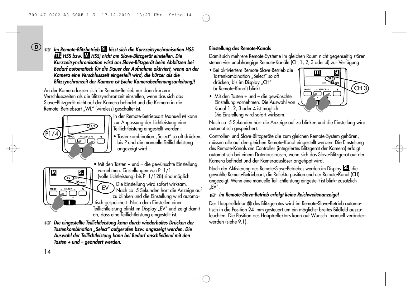 Metz MECABLITZ 50 AF-1 digital Sony User Manual | Page 14 / 158