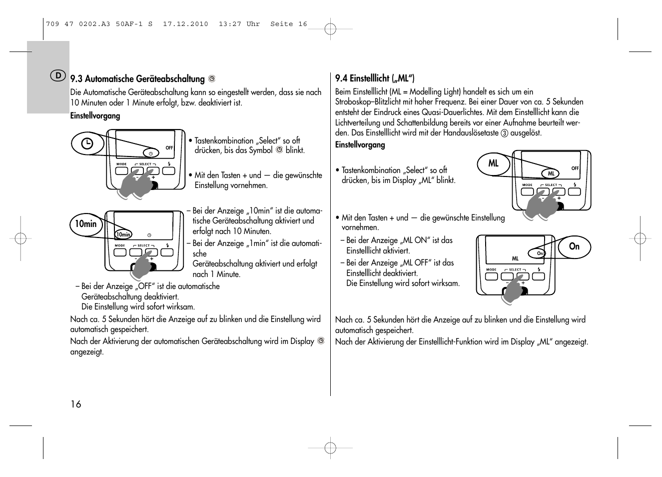 Metz MECABLITZ 50 AF-1 digital Sony User Manual | Page 16 / 158