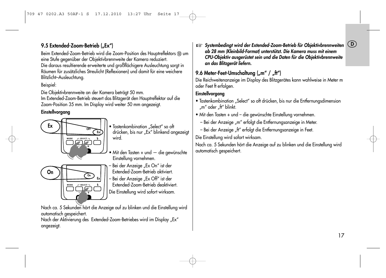 Metz MECABLITZ 50 AF-1 digital Sony User Manual | Page 17 / 158