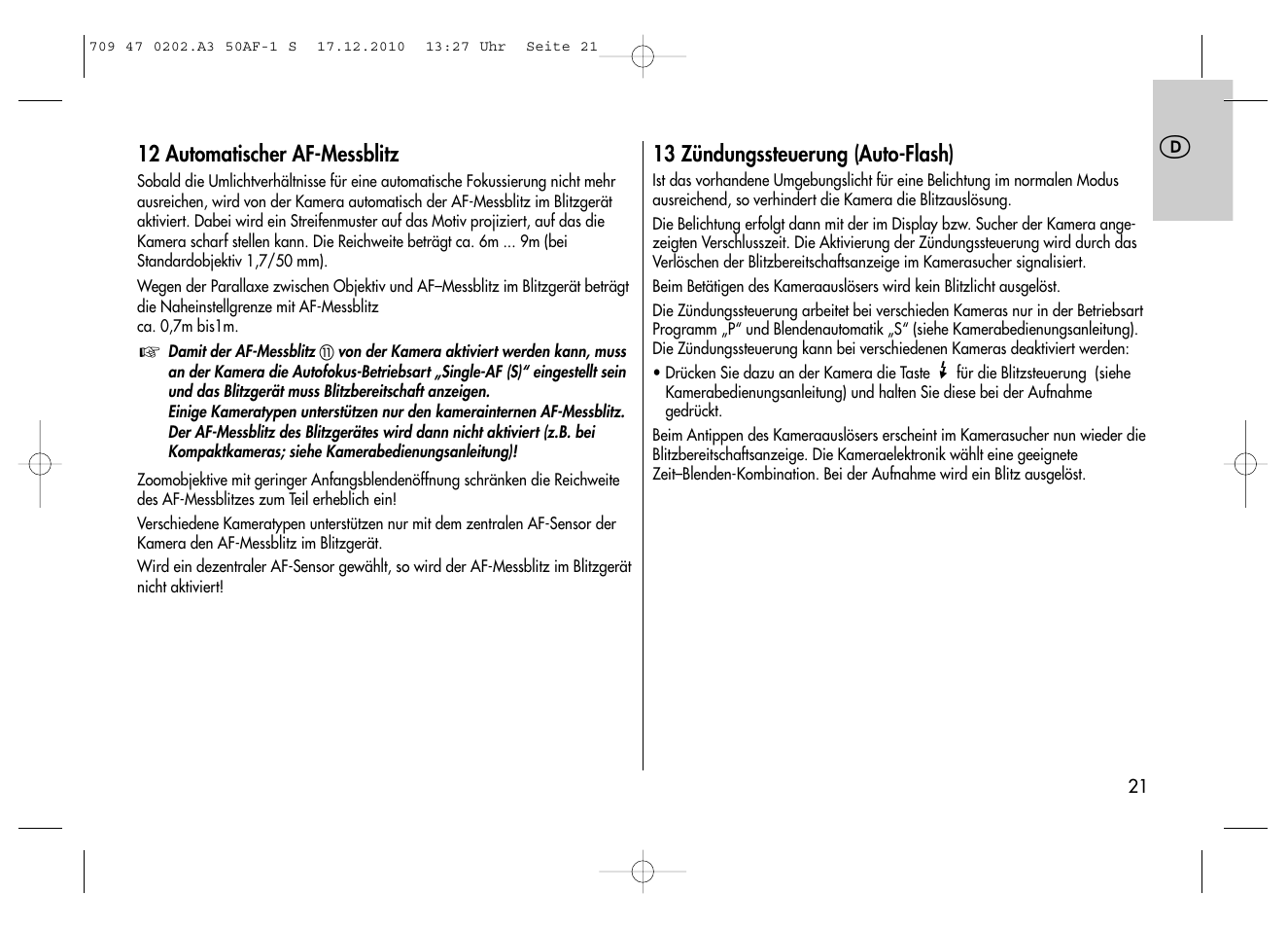 Metz MECABLITZ 50 AF-1 digital Sony User Manual | Page 21 / 158