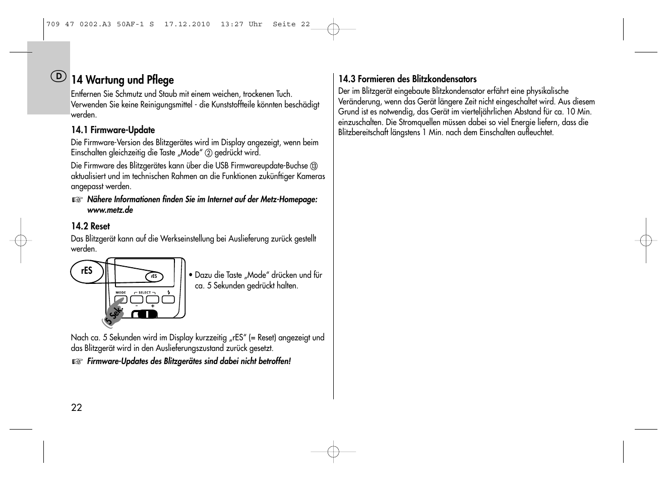 Metz MECABLITZ 50 AF-1 digital Sony User Manual | Page 22 / 158