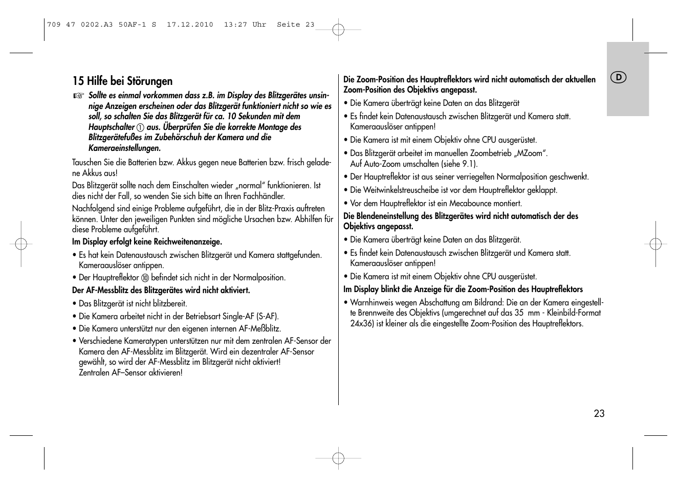 Metz MECABLITZ 50 AF-1 digital Sony User Manual | Page 23 / 158