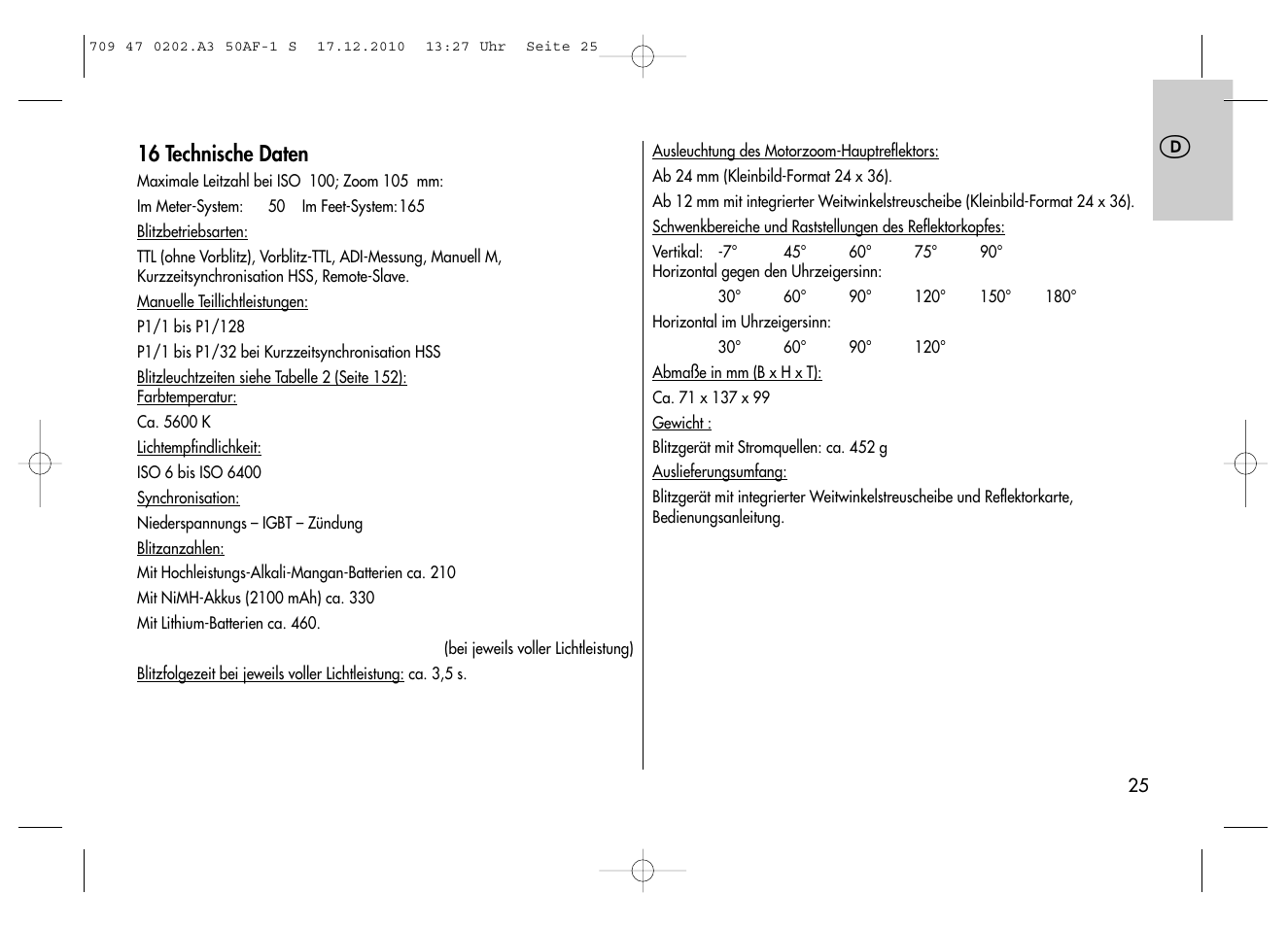 Metz MECABLITZ 50 AF-1 digital Sony User Manual | Page 25 / 158