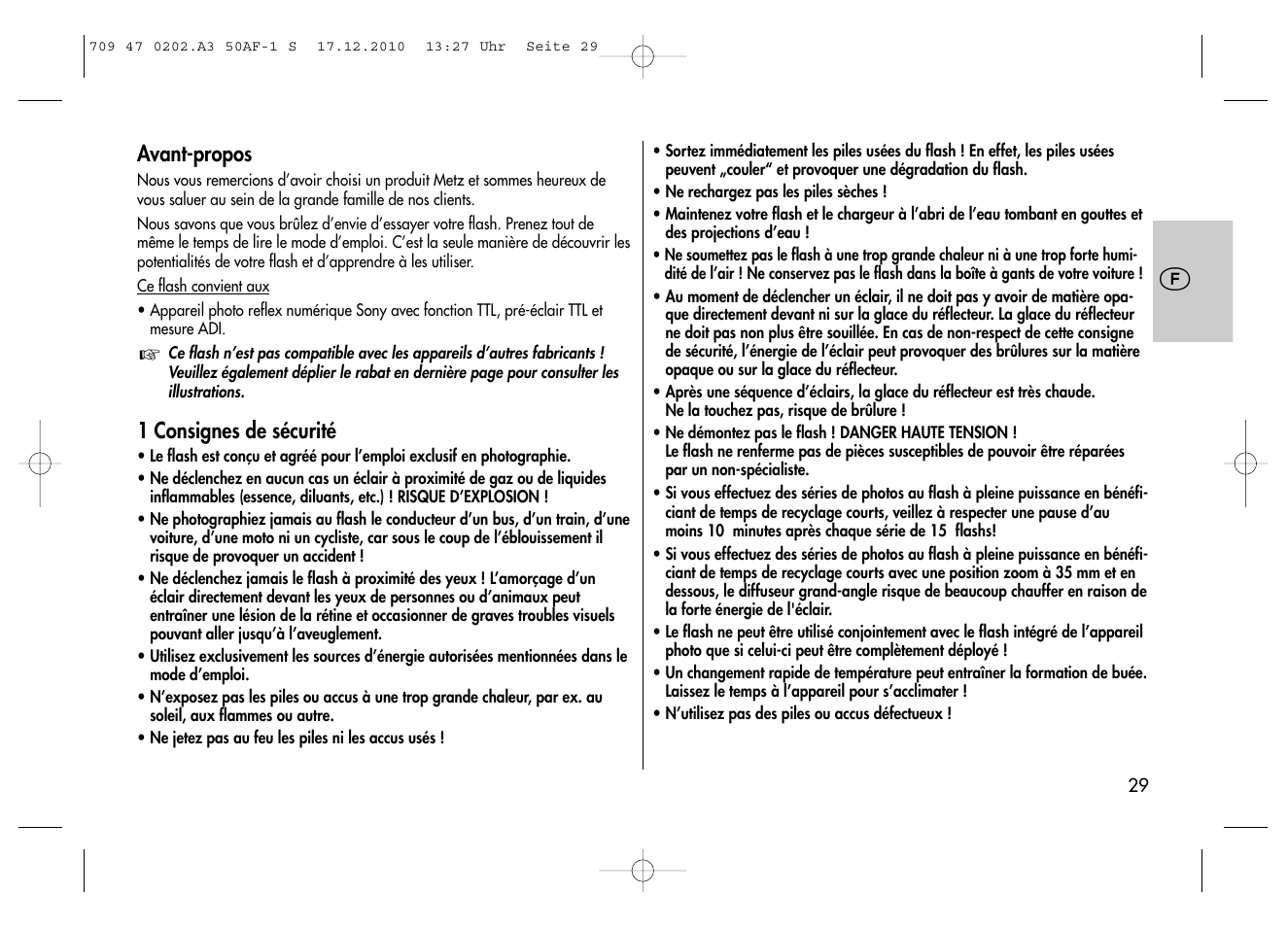 Metz MECABLITZ 50 AF-1 digital Sony User Manual | Page 29 / 158