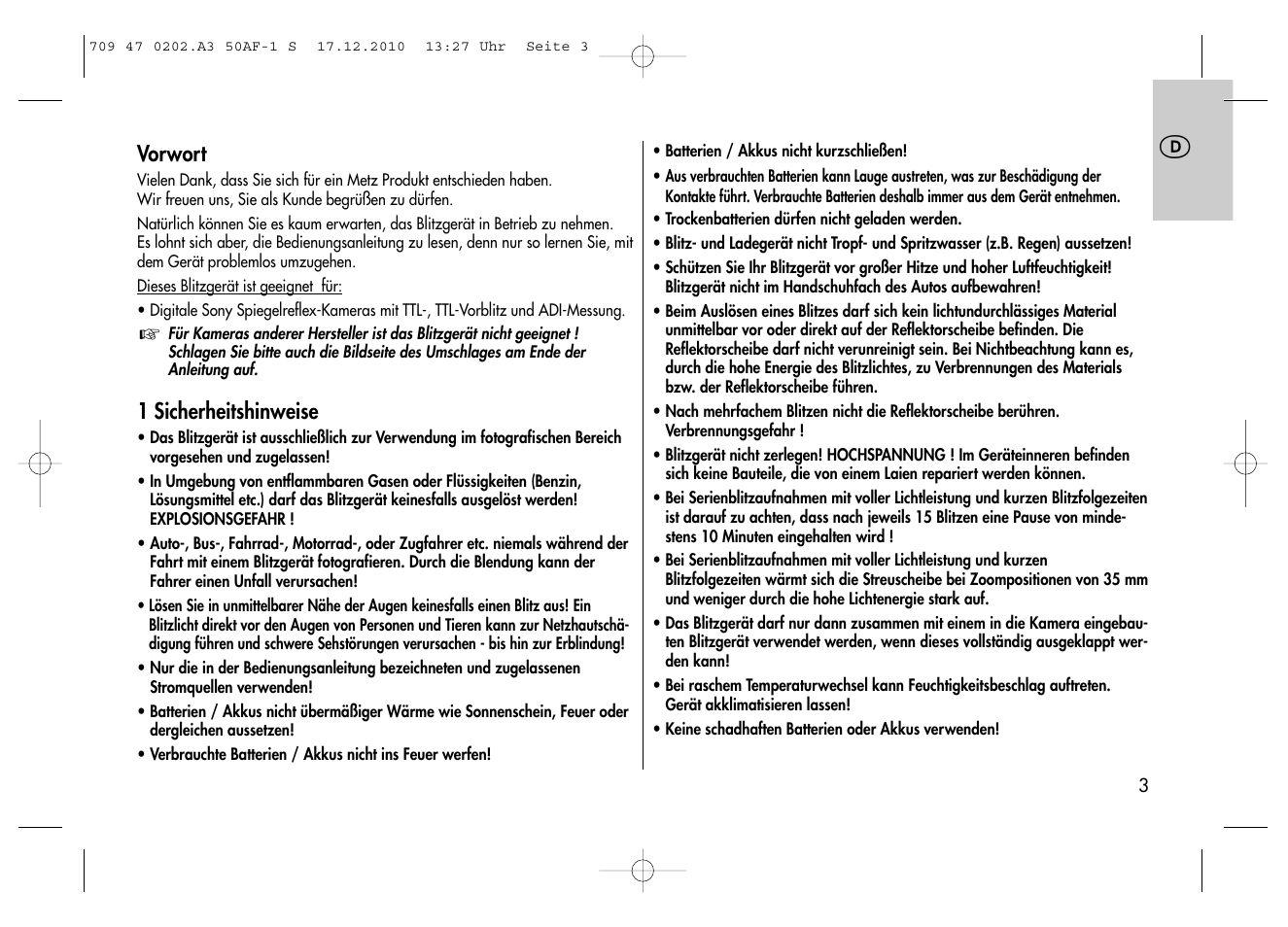 Metz MECABLITZ 50 AF-1 digital Sony User Manual | Page 3 / 158