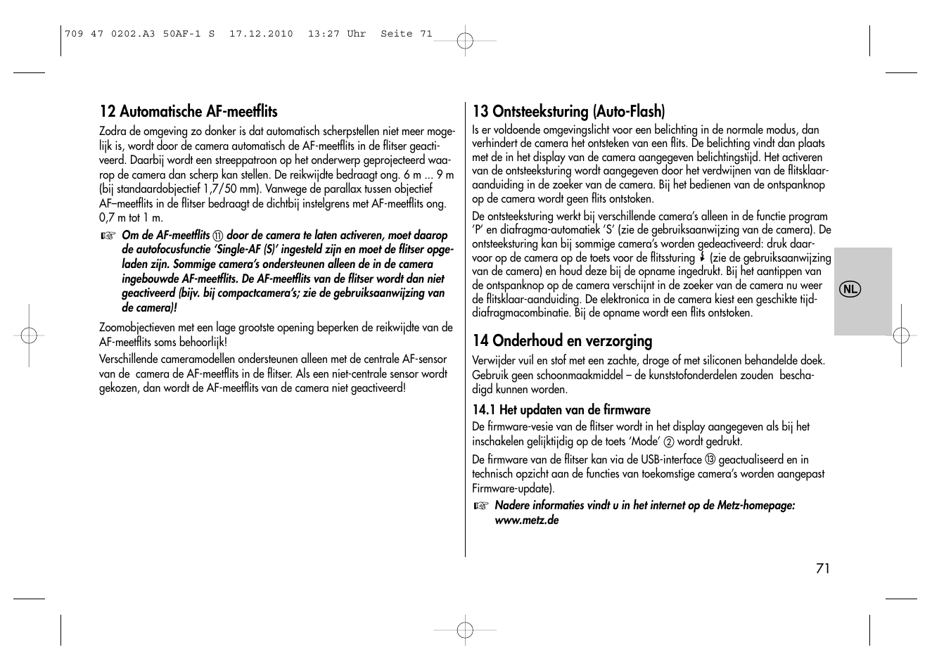 Metz MECABLITZ 50 AF-1 digital Sony User Manual | Page 71 / 158