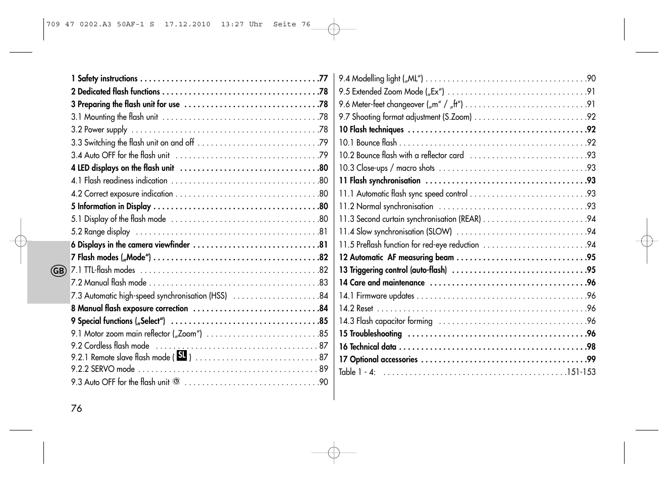 Metz MECABLITZ 50 AF-1 digital Sony User Manual | Page 76 / 158